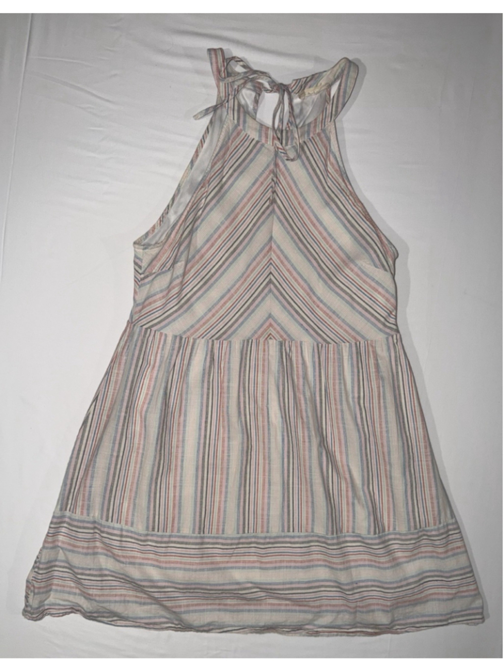 Altar'd State Striped Halter Mini Dress Large Boho Cotton Tiered Summer Sundress
